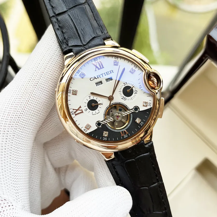 Cartier Men's Watch Automatic Mechanical Movement, Grained Calfskin Case, Leather Strap Elegant and Classic