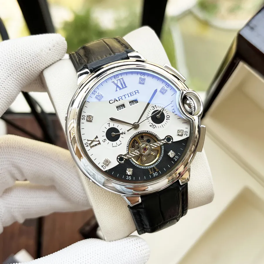 Cartier Men's Watch Automatic Mechanical Movement, Grained Calfskin Case, Leather Strap Elegant and Classic