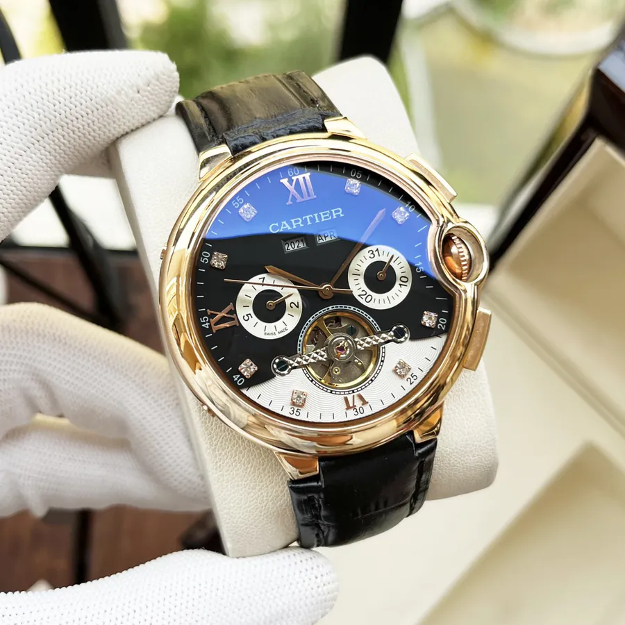 Cartier Men's Watch Automatic Mechanical Movement, Grained Calfskin Case, Leather Strap Elegant and Classic