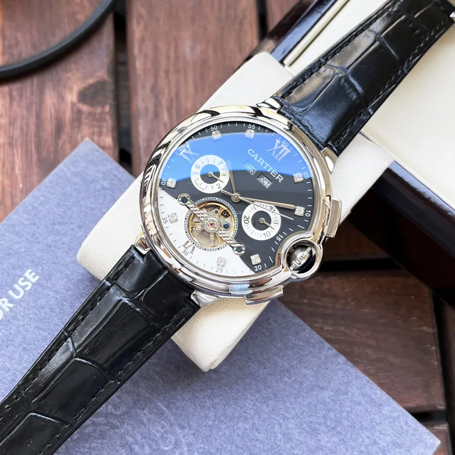 Cartier Men's Watch Automatic Mechanical Movement, Grained Calfskin Case, Leather Strap Elegant and Classic