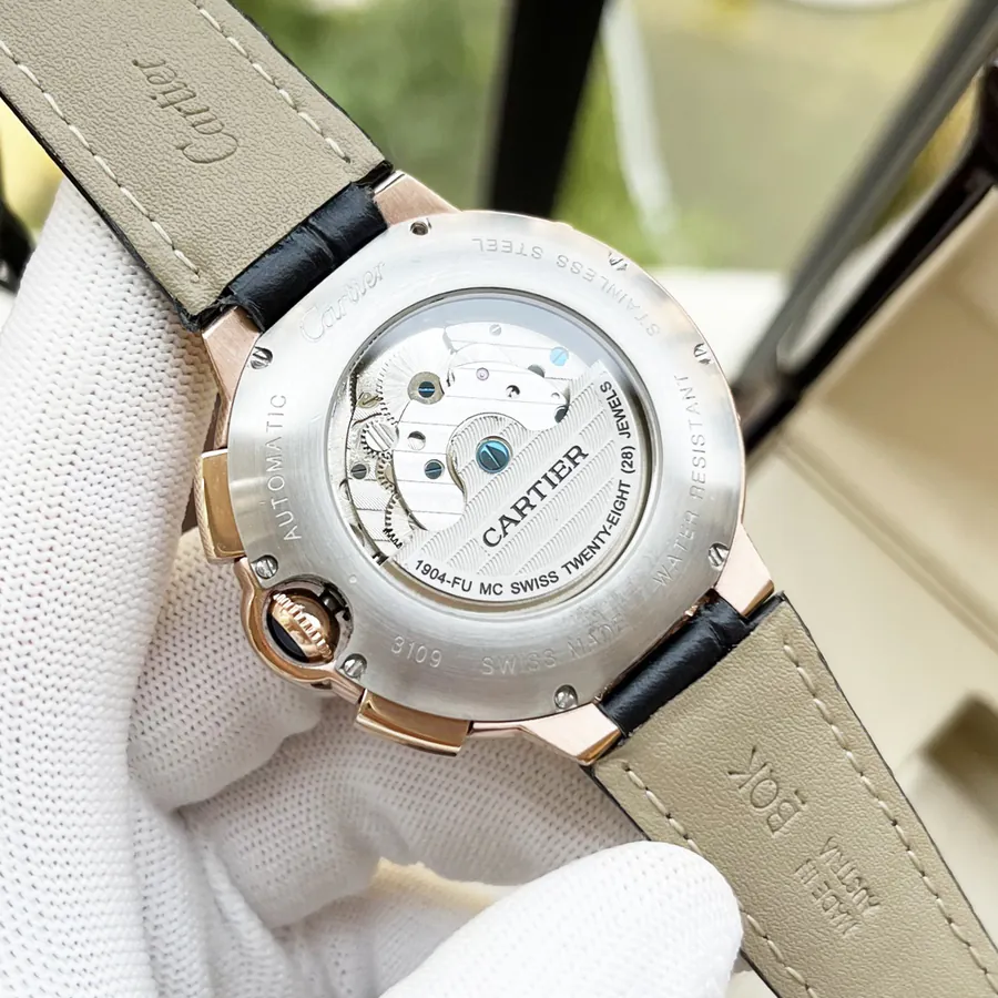 Cartier Men's Watch Automatic Mechanical Movement, Grained Calfskin Case, Leather Strap Elegant and Classic