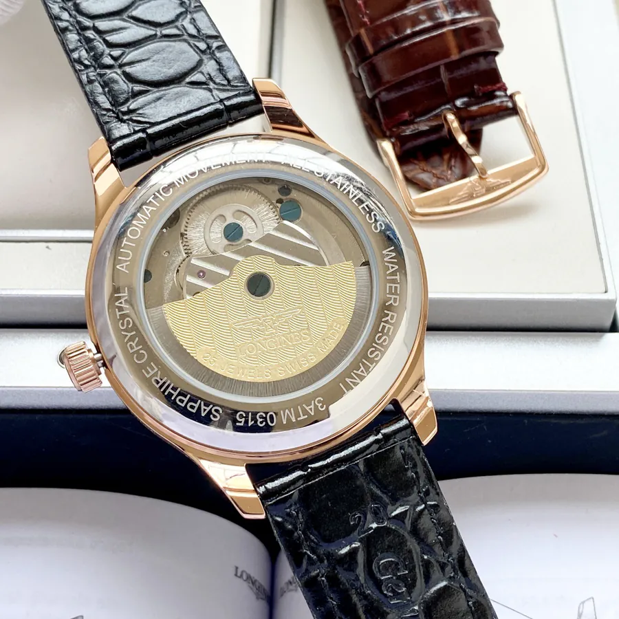 Longines Men's Watch Automatic Mechanical Movement, Grained Calfskin Strap, Elegant and Stylish
