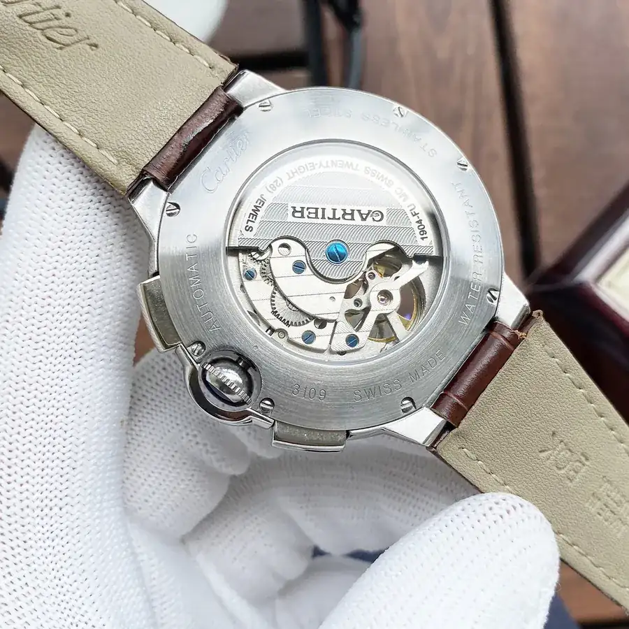 Cartier Men's Watch Automatic Mechanical Movement, Grained Calfskin Case, Leather Strap