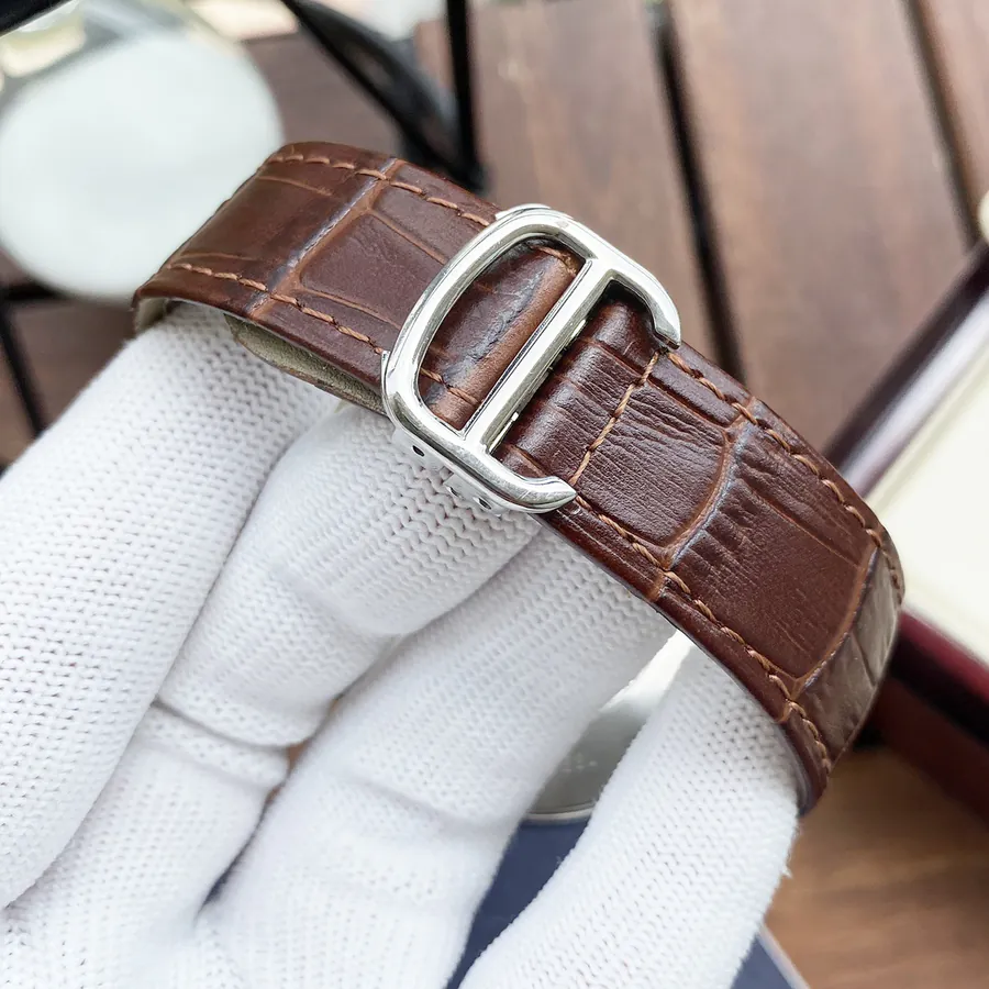Cartier Men's Watch Automatic Mechanical Movement, Grained Calfskin Case, Leather Strap