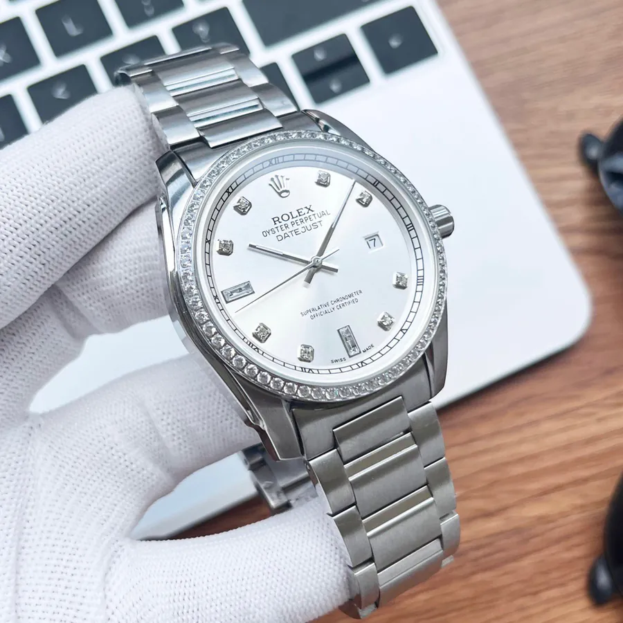 Rolex Men's Watch with 316 Stainless Steel and Grained Calfskin Strap