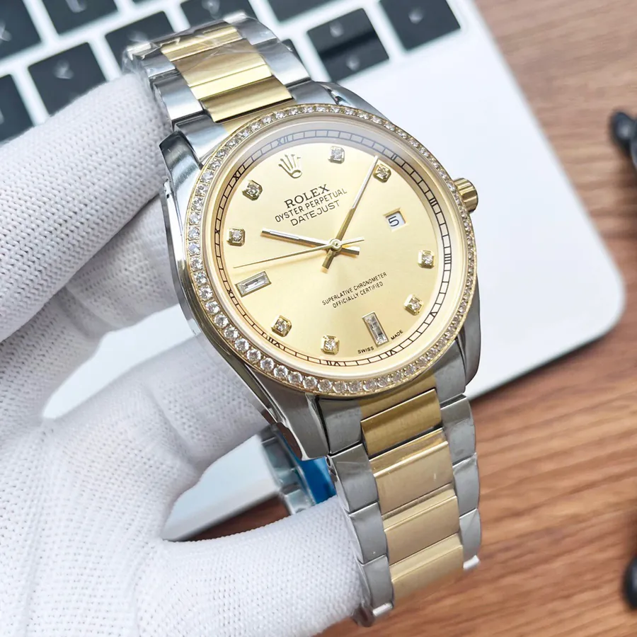 Rolex Men's Watch with 316 Stainless Steel and Grained Calfskin Strap