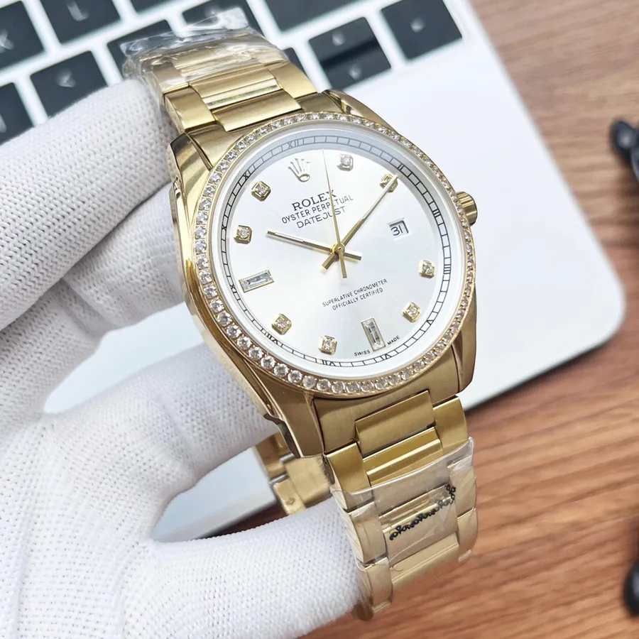 Rolex Men's Watch with 316 Stainless Steel and Grained Calfskin Strap