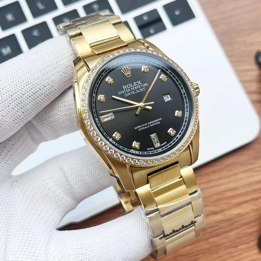 Rolex Men's Watch with 316 Stainless Steel and Grained Calfskin Strap