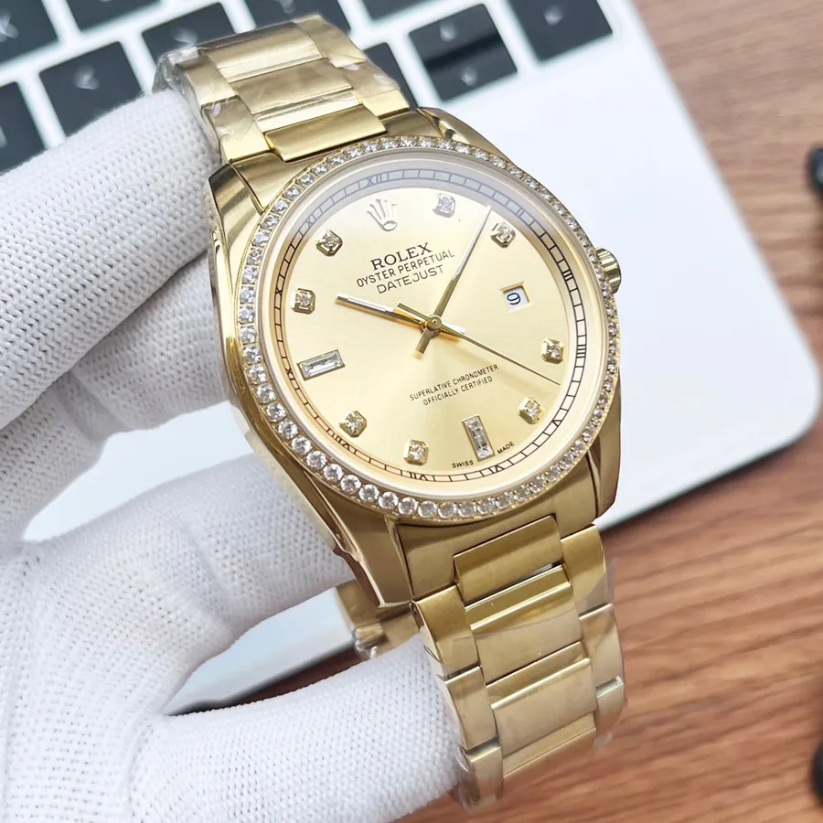 Rolex Men's Watch with 316 Stainless Steel and Grained Calfskin Strap
