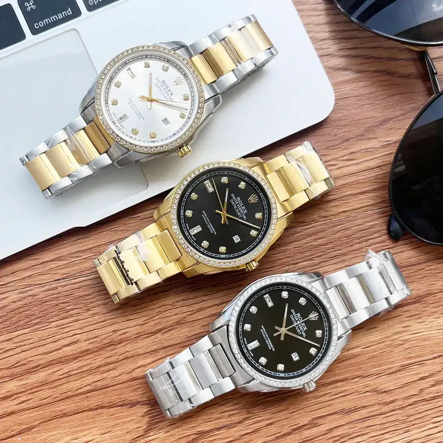 Rolex Men's Watch with 316 Stainless Steel and Grained Calfskin Strap