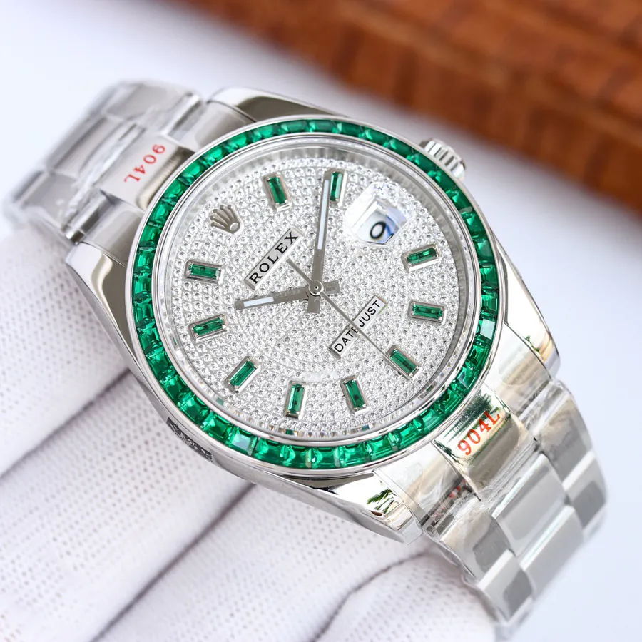 New Rolex Oyster Perl Datejust Watch with Green Diamond