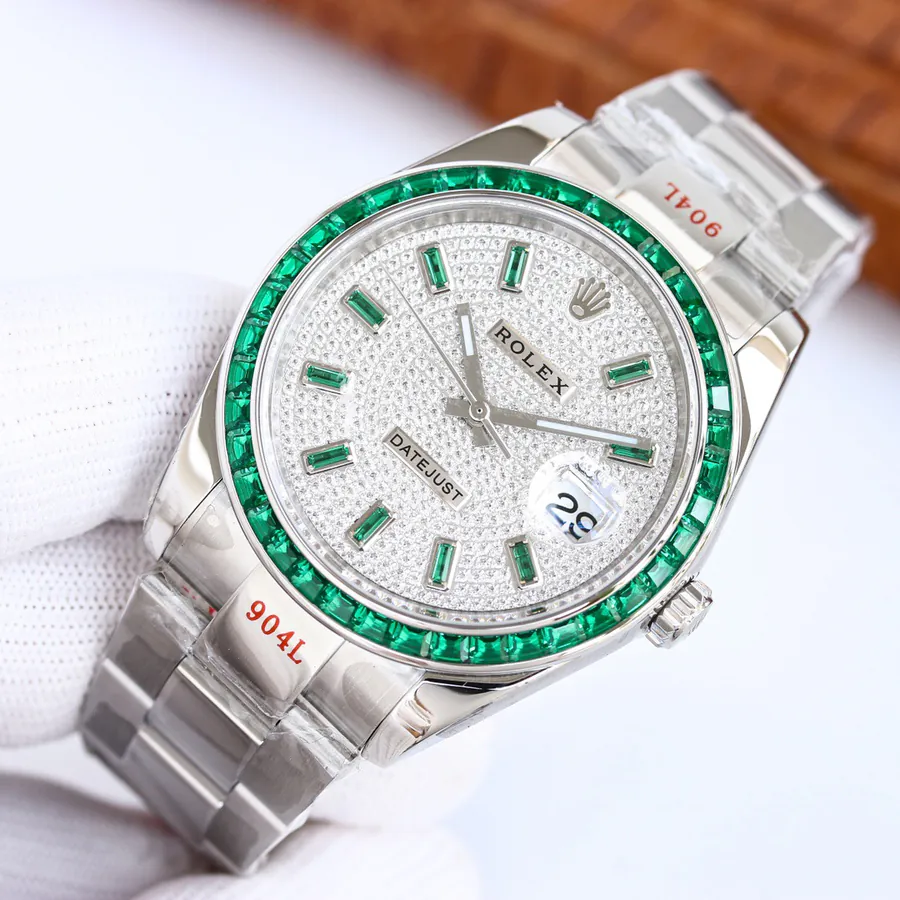 New Rolex Oyster Perl Datejust Watch with Green Diamond