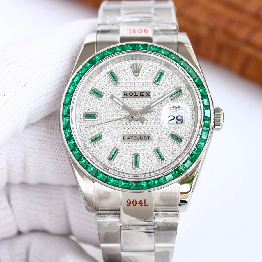 New Rolex Oyster Perl Datejust Watch with Green Diamond