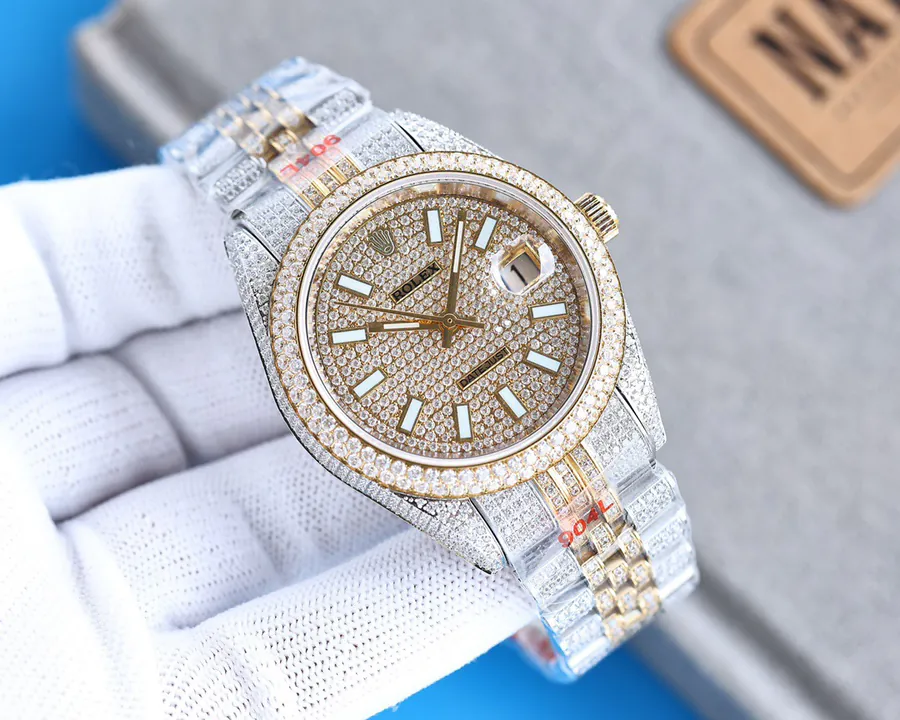 Luxury Rolex Watch with 2824 Automatic Movement and Five Bead Diamond Bracelet