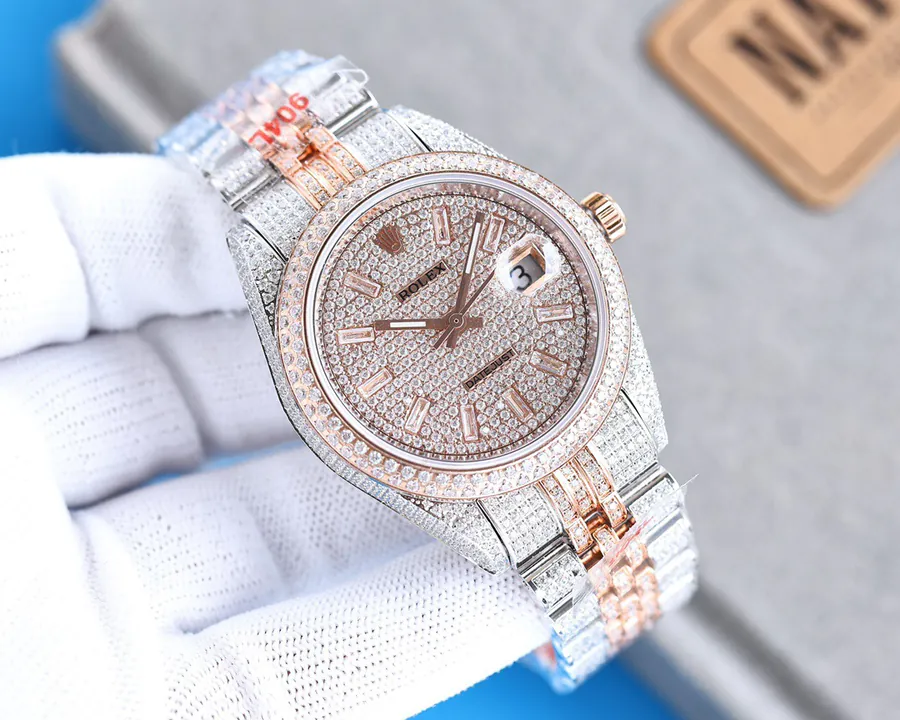 Luxury Rolex Watch with 2824 Automatic Movement and Five Bead Diamond Bracelet