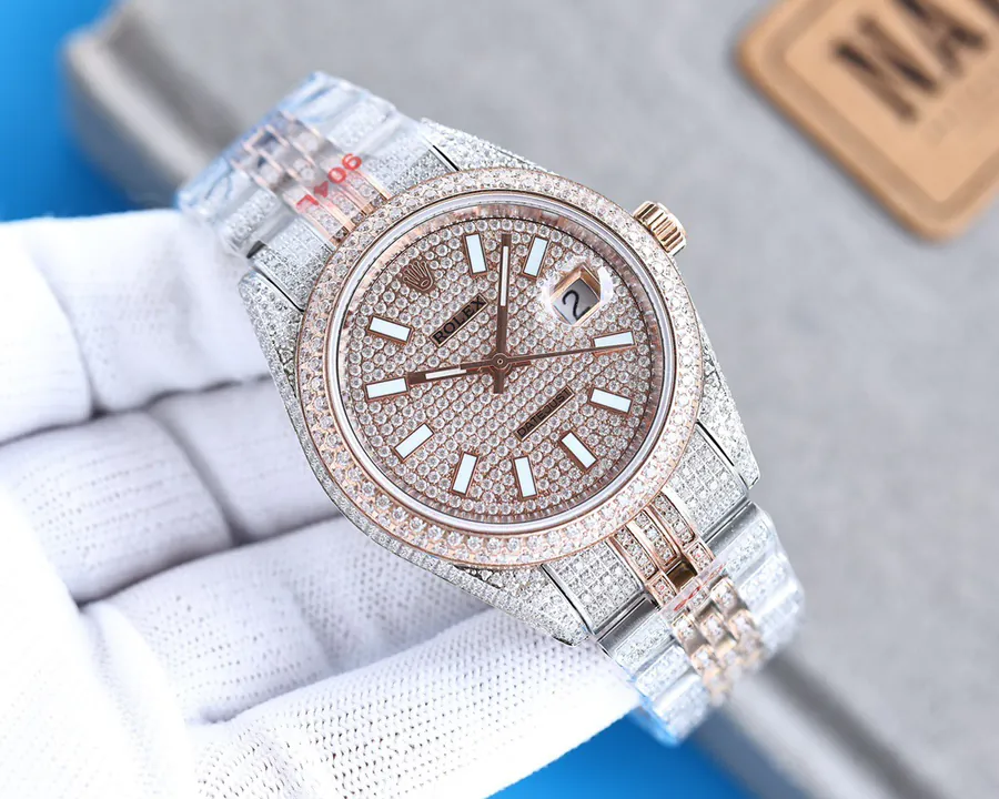 Luxury Rolex Watch with 2824 Automatic Movement and Five Bead Diamond Bracelet