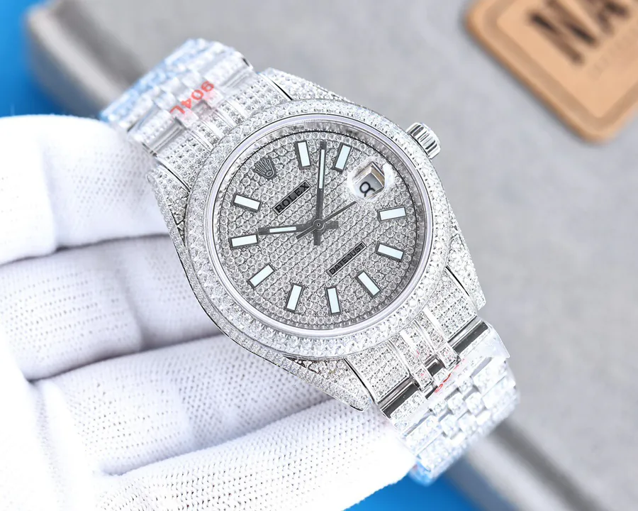 Luxury Rolex Watch with 2824 Automatic Movement and Five Bead Diamond Bracelet