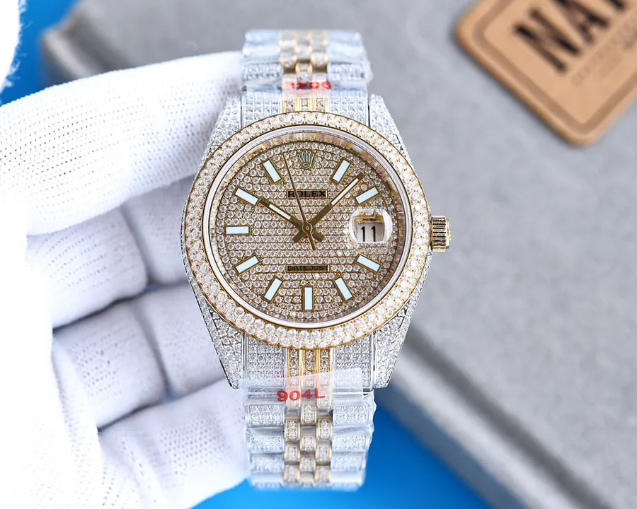 Luxury Rolex Watch with 2824 Automatic Movement and Five Bead Diamond Bracelet