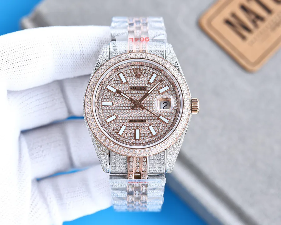 Luxury Rolex Watch with 2824 Automatic Movement and Five Bead Diamond Bracelet