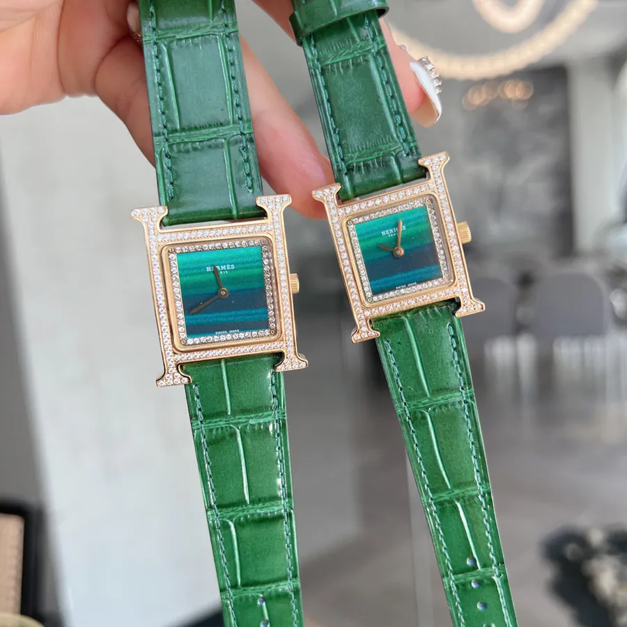 Hermes New Emerald Peacock Green Starry Sky Watch with Double Circles and Diamonds