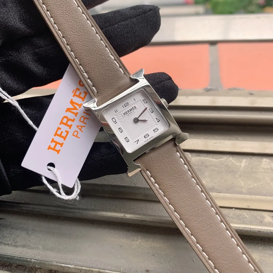 Heure H Watch Leather Strap with Logo, Medium Size