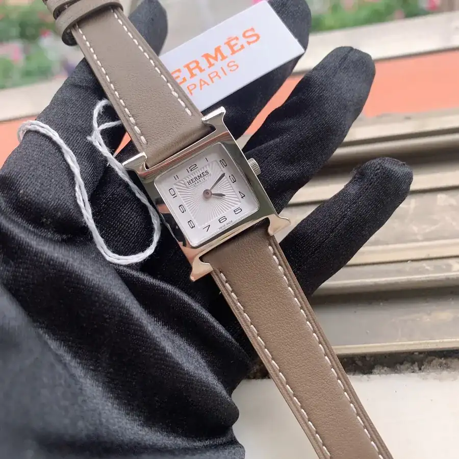 Heure H Watch Leather Strap with Logo, Medium Size