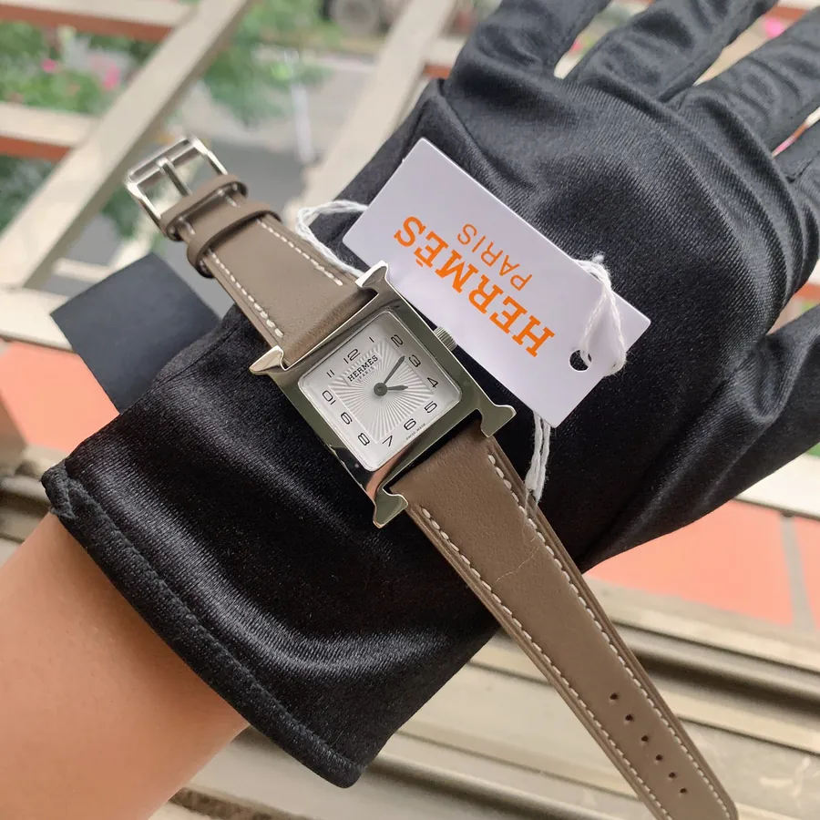 Heure H Watch Leather Strap with Logo, Medium Size