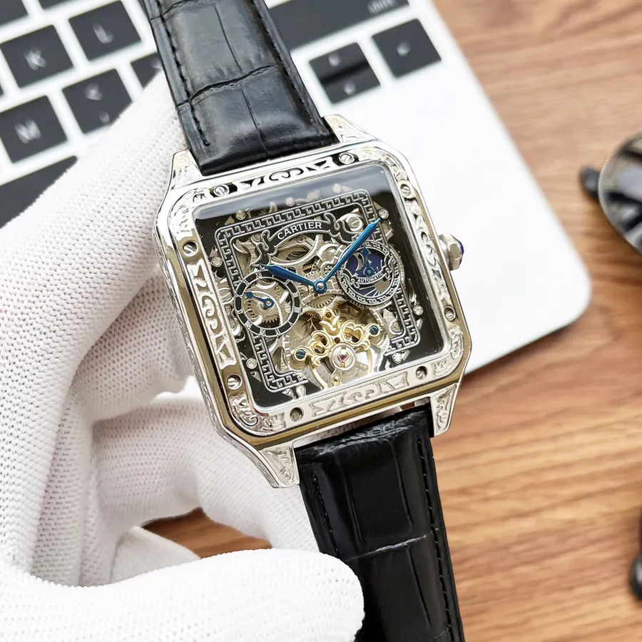 CARTIER Men's Watch with 316 Stainless Steel Case and Leather Strap