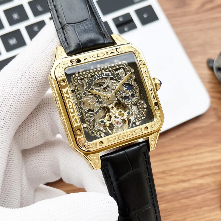 CARTIER Men's Watch with 316 Stainless Steel Case and Leather Strap