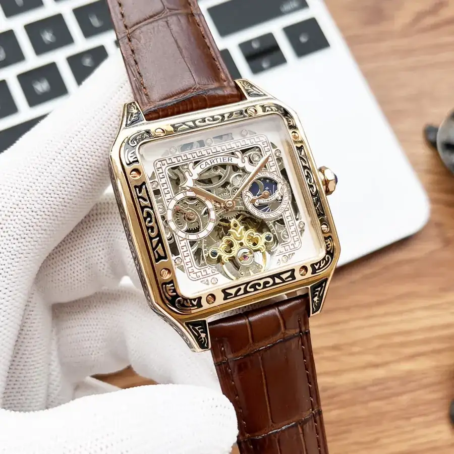 CARTIER Men's Watch with 316 Stainless Steel Case and Leather Strap