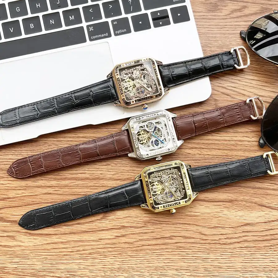 CARTIER Men's Watch with 316 Stainless Steel Case and Leather Strap