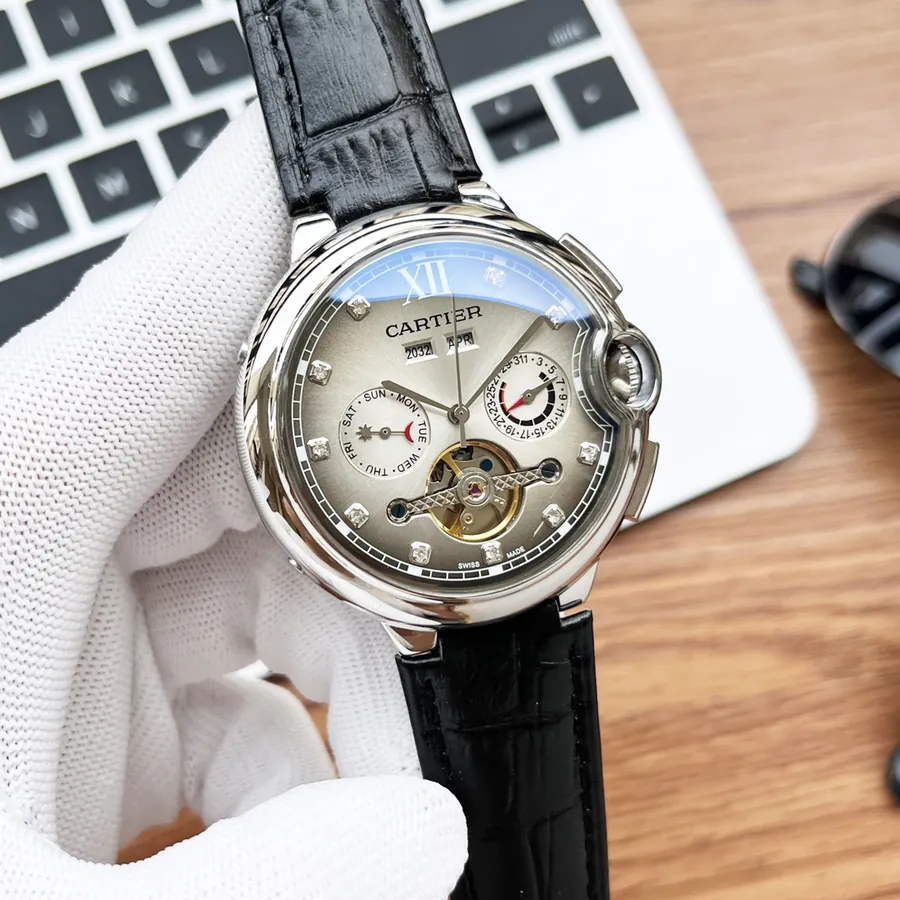 CARTIER Men's Watch with 316 Stainless Steel Case and Leather Strap