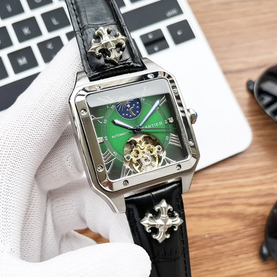CARTIER Men's Watch in 316 Stainless Steel and Genuine Leather