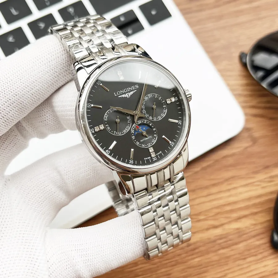 LONGINES Men's Watch with 316 Stainless Steel and Leather Strap
