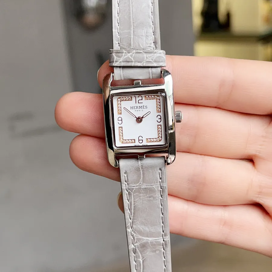Hermès HEURE H Square Dial Watch in Grained Calfskin