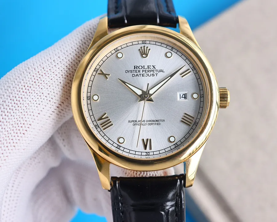 Rolex Men's Watch, 40mm, Blue Sapphire Glass, Grained Calfskin Strap