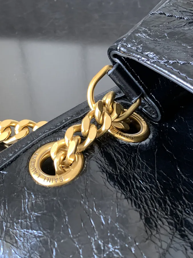 Niki Bucket Bag Black with Gold Chain Medium