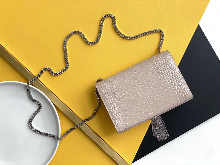 KATE Crocodile Texture Chain Tassel Bag with Magnetic Closure