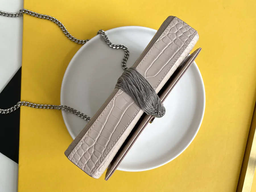 KATE Crocodile Texture Chain Tassel Bag with Magnetic Closure