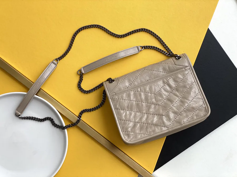 YSL Saint Laurent Premium Original Calfskin Series P680 Mini Clutch with Silver Chain and D Clasp