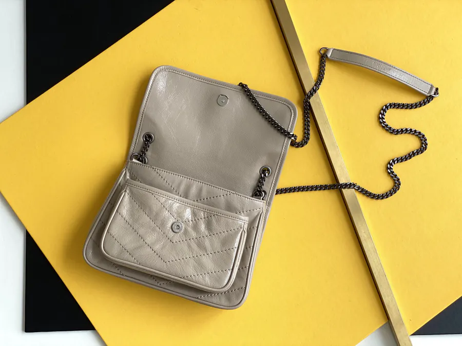 YSL Saint Laurent Premium Original Calfskin Series P680 Mini Clutch with Silver Chain and D Clasp