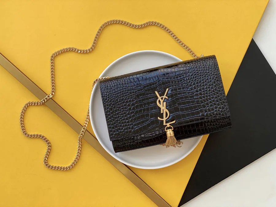 YSL Saint Laurent Premium Original Calfskin Series KATE 24cm Crocodile Pattern Tassle