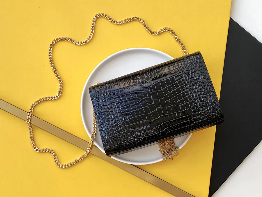 YSL Saint Laurent Premium Original Calfskin Series KATE 24cm Crocodile Pattern Tassle