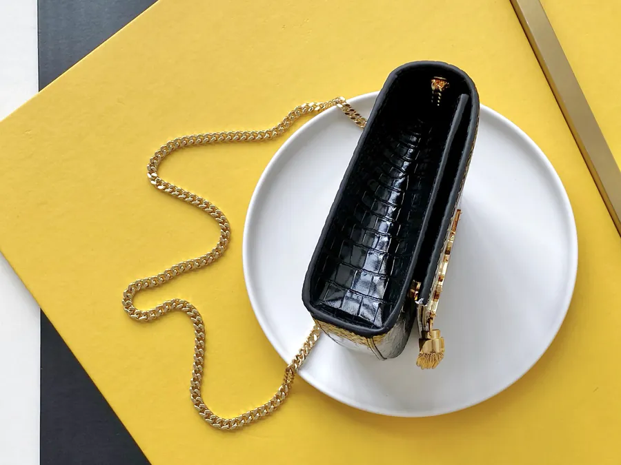 YSL Saint Laurent Premium Original Calfskin Series KATE 24cm Crocodile Pattern Tassle