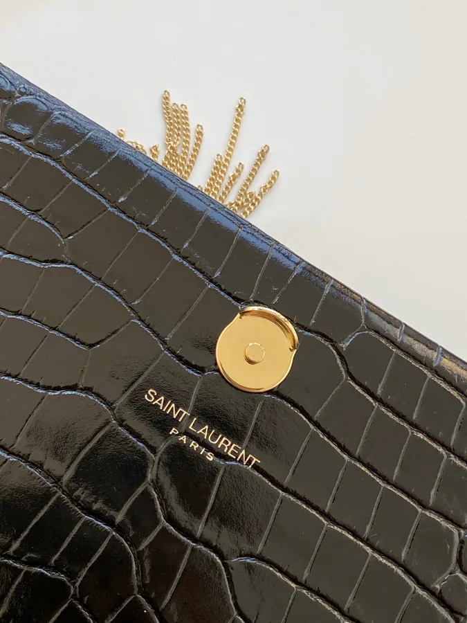 YSL Saint Laurent Premium Original Calfskin Series KATE 24cm Crocodile Pattern Tassle
