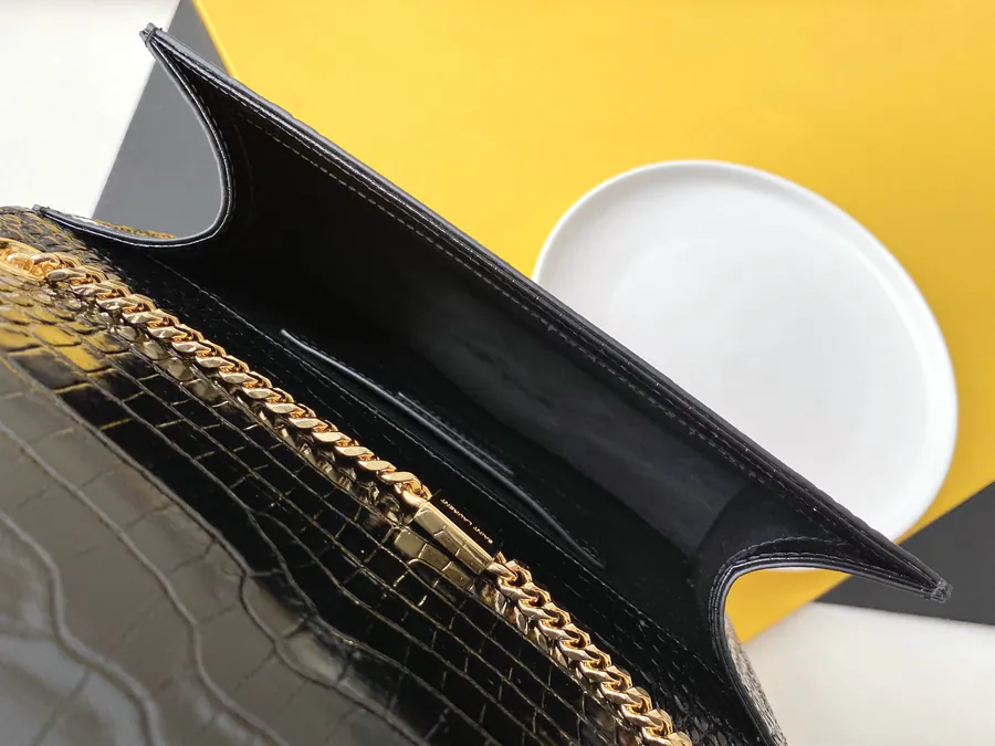 YSL Saint Laurent Premium Original Calfskin Series KATE 24cm Crocodile Pattern Tassle