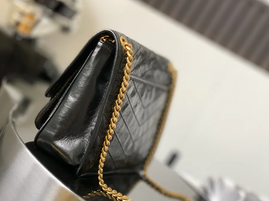YSL Saint Laurent Premium Original Calfskin Series P720 Black Gold Chain Medium Backpack with D Clasp