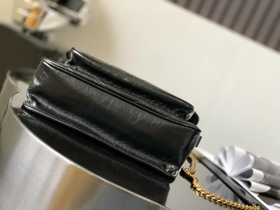 YSL Saint Laurent Premium Original Calfskin Series P720 Black Gold Chain Medium Backpack with D Clasp
