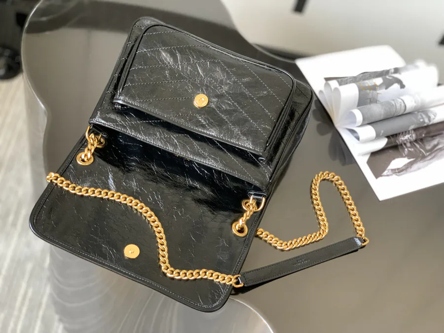 YSL Saint Laurent Premium Original Calfskin Series P720 Black Gold Chain Medium Backpack with D Clasp