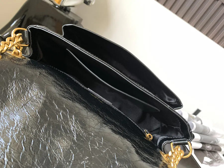 YSL Saint Laurent Premium Original Calfskin Series P720 Black Gold Chain Medium Backpack with D Clasp